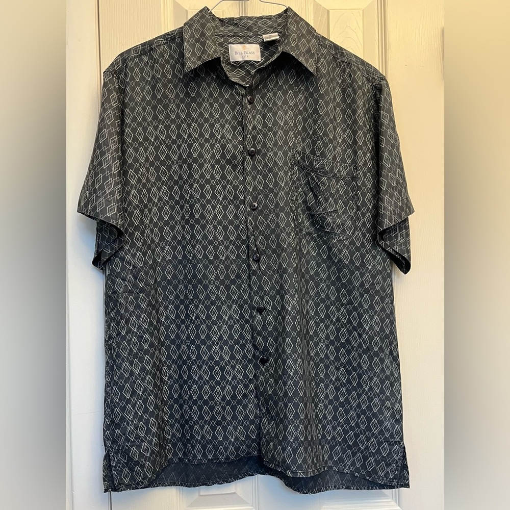 Bill Blass Men’s Silk Retro Geometric Button Down Short Sleeve Shirt Size M